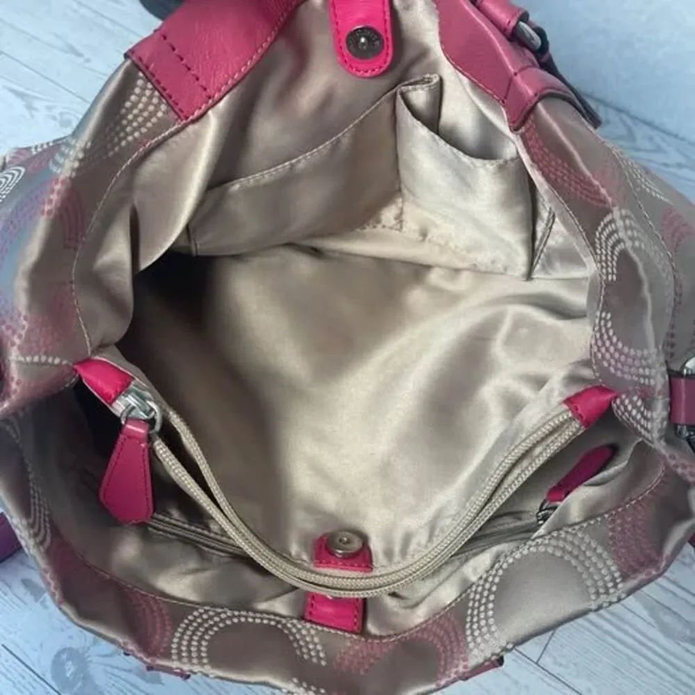 Coach Signature Ashley‎ Dotted Op Art Satchel Dot Pink and Tan Handbag F20049